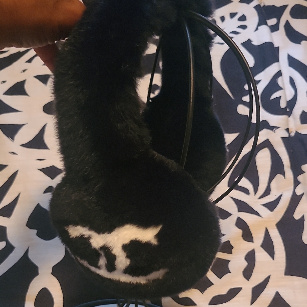 CHANEL Black and White Rabbit Fur Ear muffs